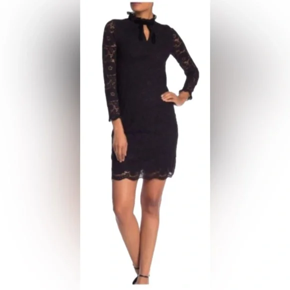 Nanette Nanette Lepore Womens Lace Keyhole Sheath Dress Black 14